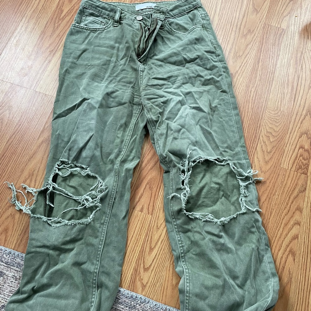 Army Green Straight Leg Capris Jeans